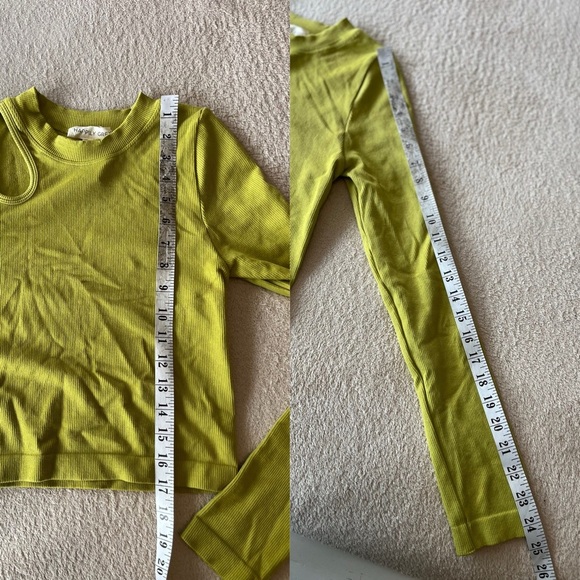 NWOT Happily Grey Lime Green Asymmetrical Cutout Long Sleeve Top Size M/L - Picture 8 of 9